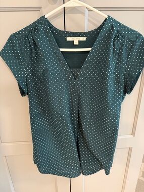 fun 2 fun Teal Polka Dot V-Neck Blouse